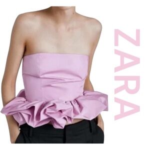 ZARA Pink Strapless Peplum/Puff Bottom Crop Top, Size S.